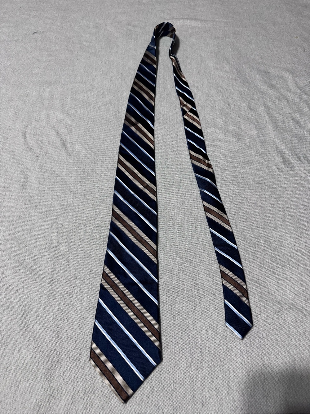 Michael Kors Navy, Brown and White Diagonal Stripe Tie